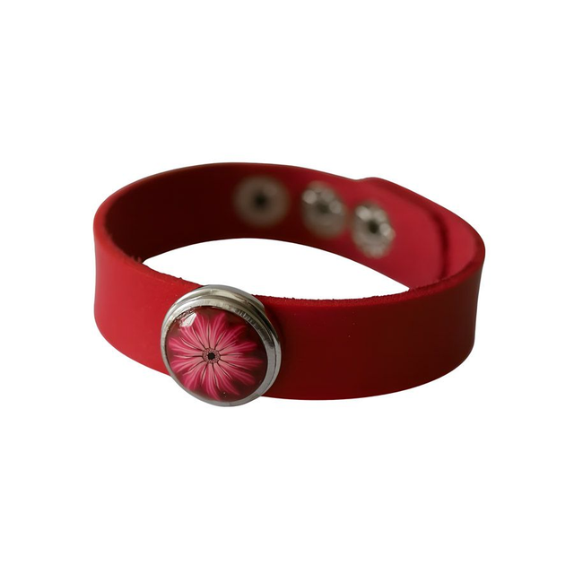Bracelet femme homme cuir rouge marguerite rouge