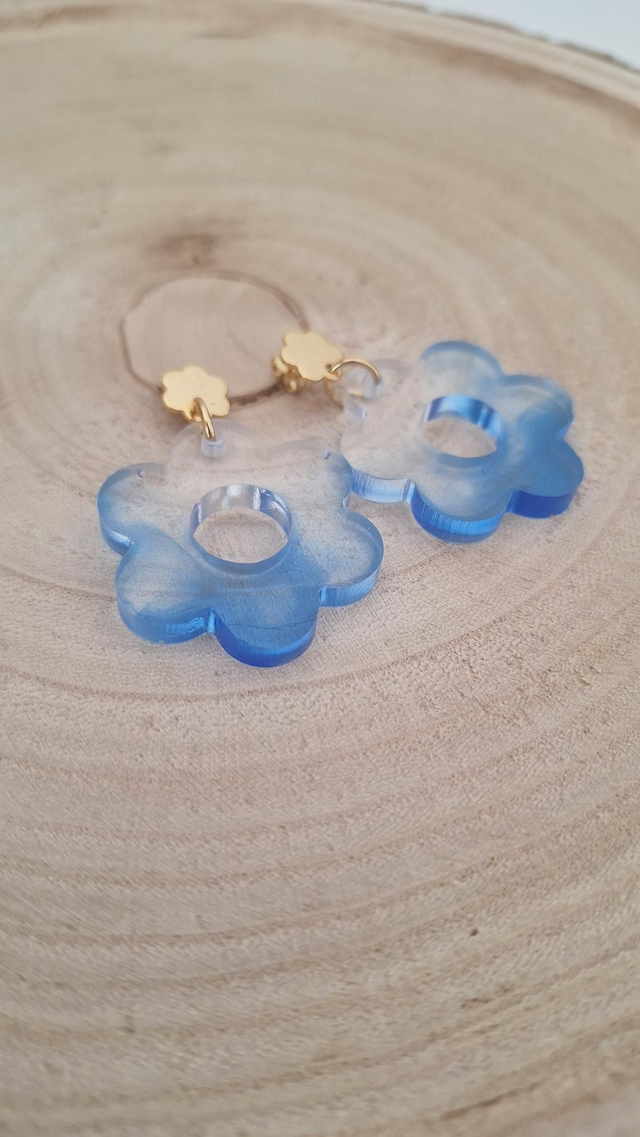 Boucles d'oreilles fleurs bleu/transparent 