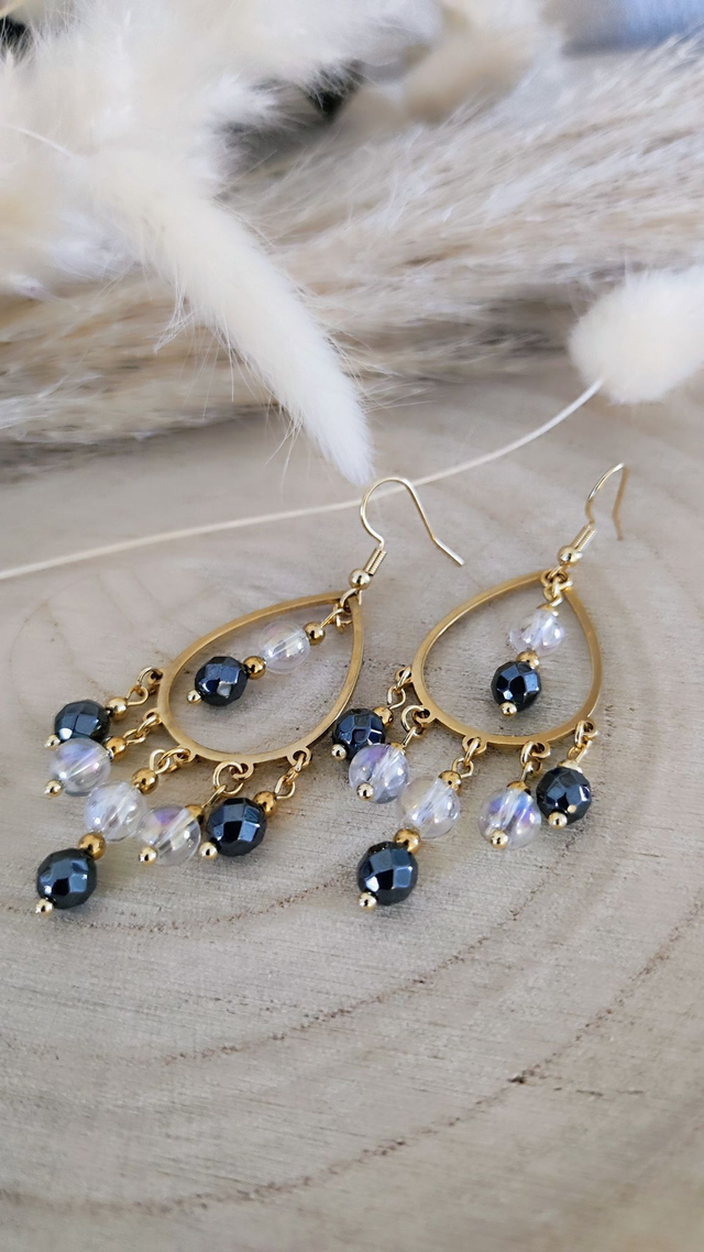 Boucles d'oreilles "Bohème" Hématite facettée