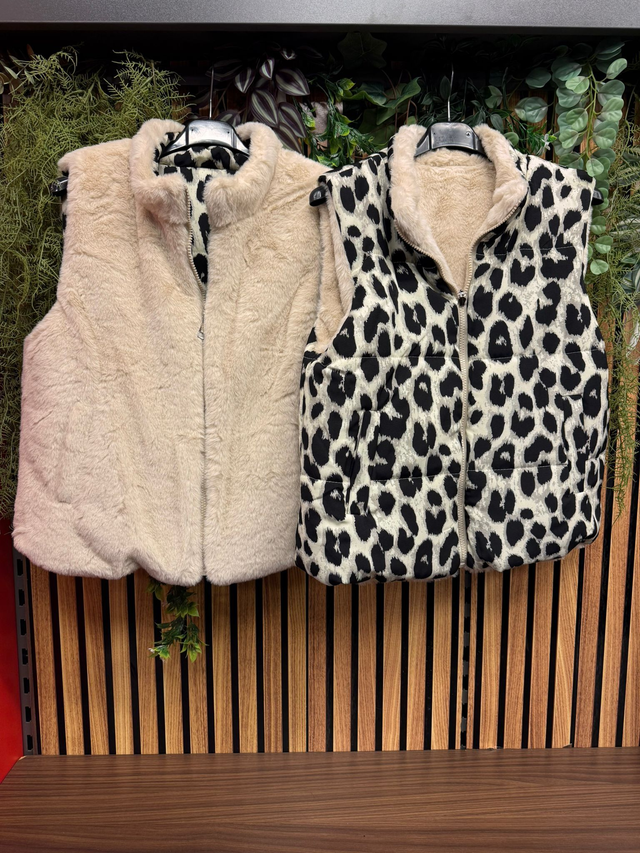 Bodywarmer 2 kanten beige/leopard