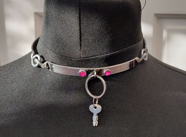 Simple steel collar with pink adornments