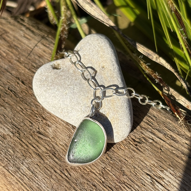 Green Seaglass & Recycled Silver Bracelet