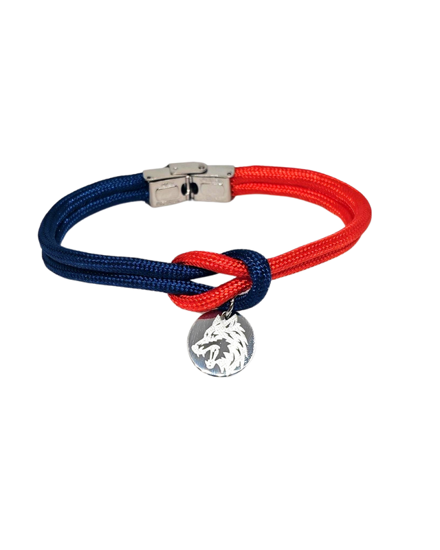 Bracciale in tessuto rosso e blue e acciaio