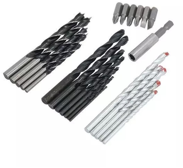 24PCE TWIST WOOD MASONRY DRILLING CARBON STEEL DRILL & BIT SET + 2mm-8mm BITS