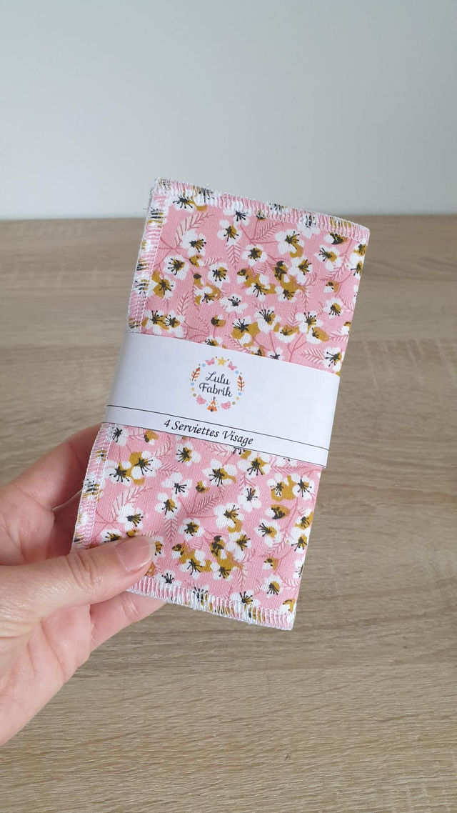 Lot de 4 serviettes visage FLEURI ROSE