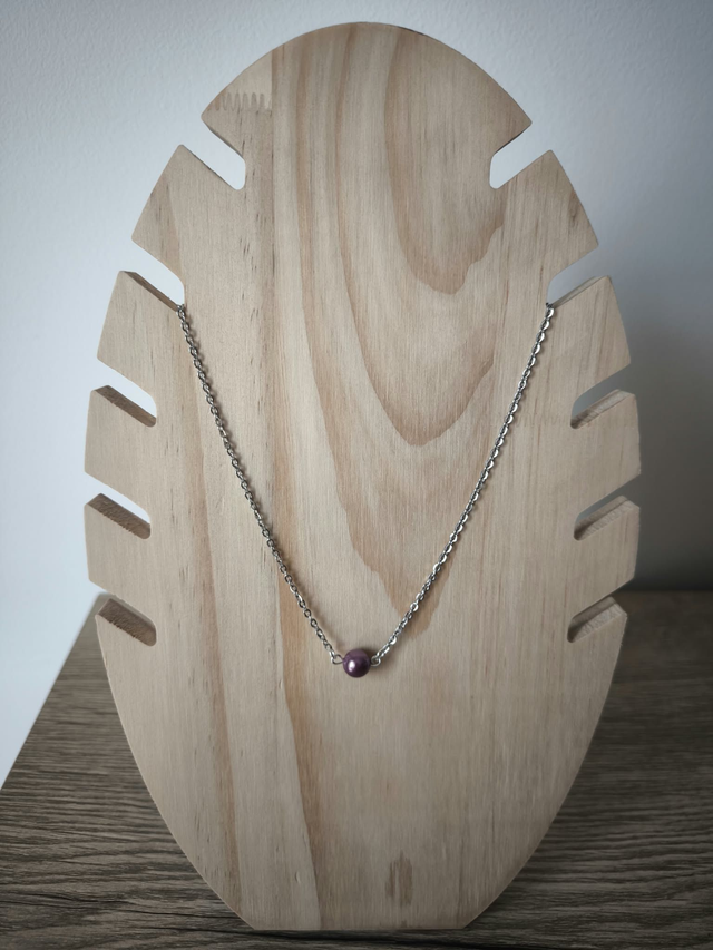 Collier Perle de Majorque Mauve – Bijou Femme en Acier Inoxydable