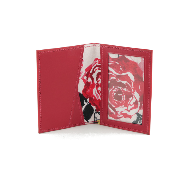 Porte-Cartes MADO Rouge avec doublure tissu motif Rose V1