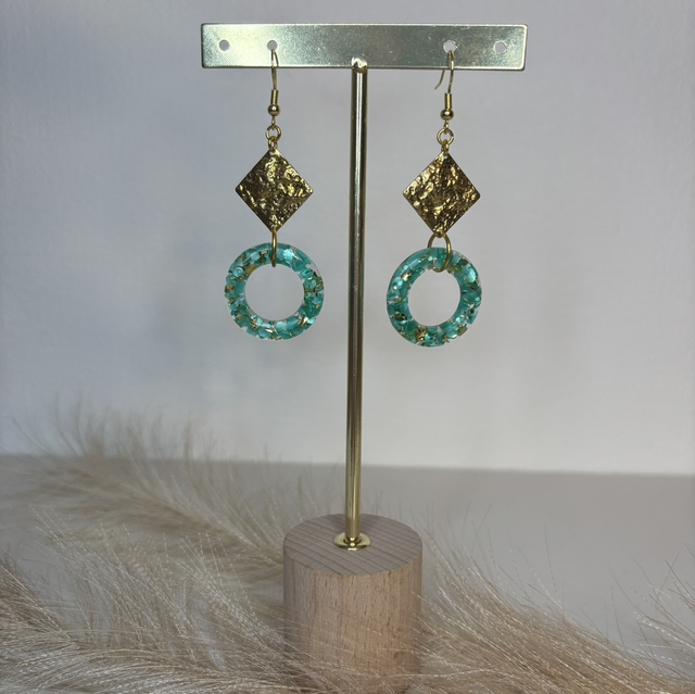 Boucles d’oreilles à paillettes verte et dorée
