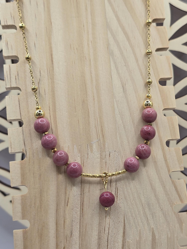 Collier Rhodonite 0,8 et acier inoxydable 