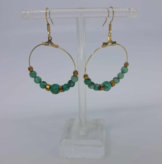 Boucles d&#039;oreilles créoles turquoise africaine acier or inoxydable