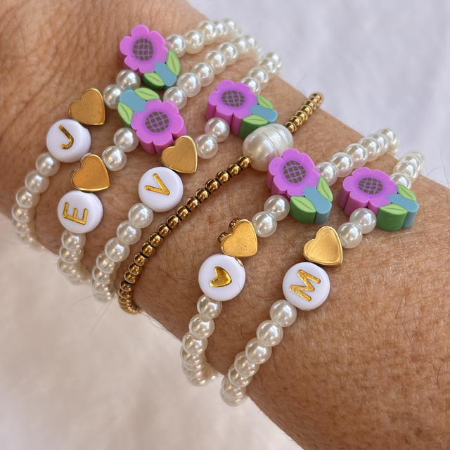 Bracelet Spring Personnalisable Coeur doré & Fleur violette 