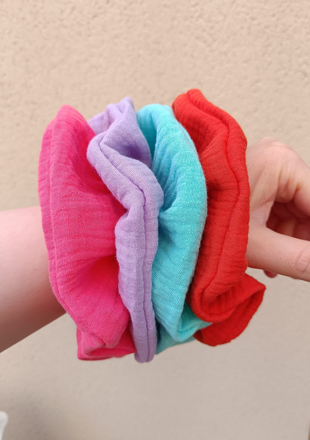 Chouchou double gaze de coton - collection été - couleur au choix