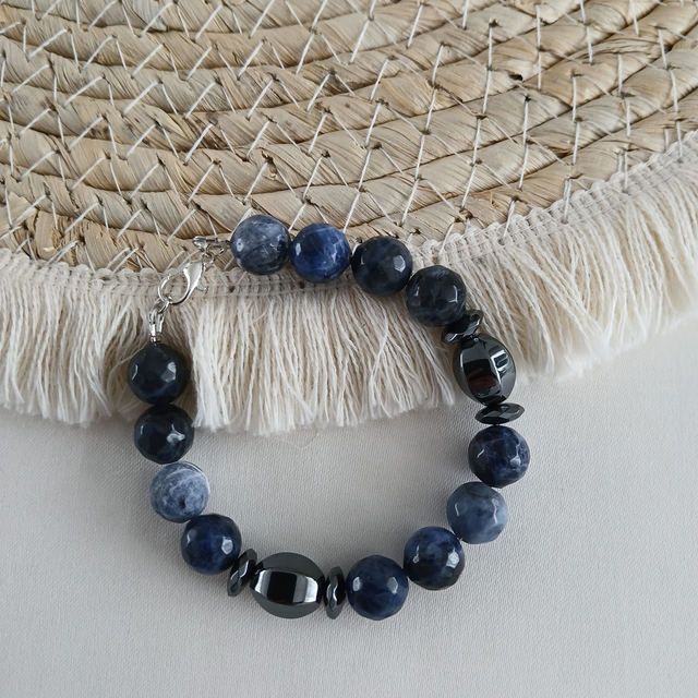 Dames armband met Sodaliet &amp; Hematiet – 17 cm – Handgemaakt (1.251)