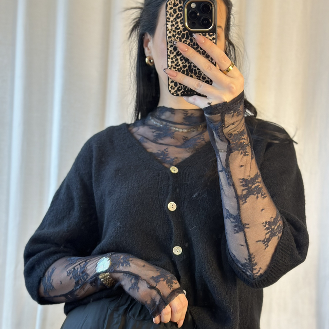 Spitzen Langarm Oberteil schwarz 