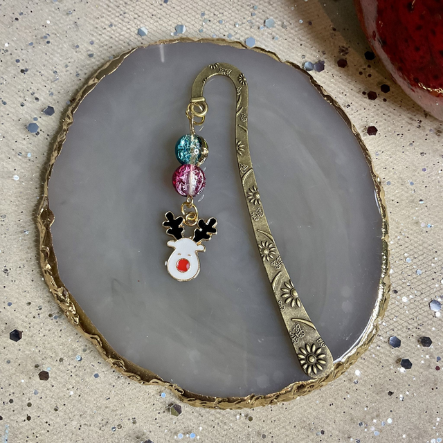 Christmas bookmark with colourful beads. Gift for book lovers.