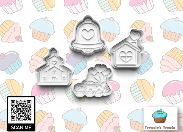 Wedding Theme Fondant/cookie stamps with cutters (Set 3)