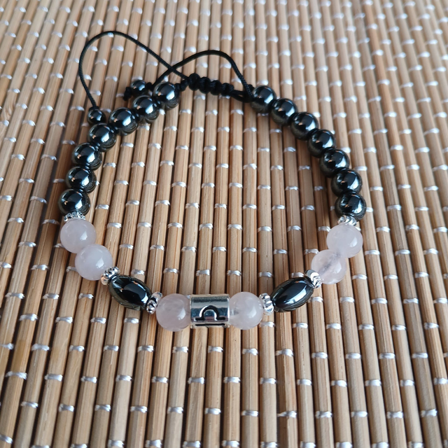 Sterrenbeeld armband Weegschaal - Hematiet en Rozenkwarts (7.015)