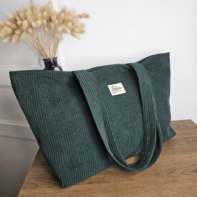 Sac cabas en velours côtelé vert sapin 