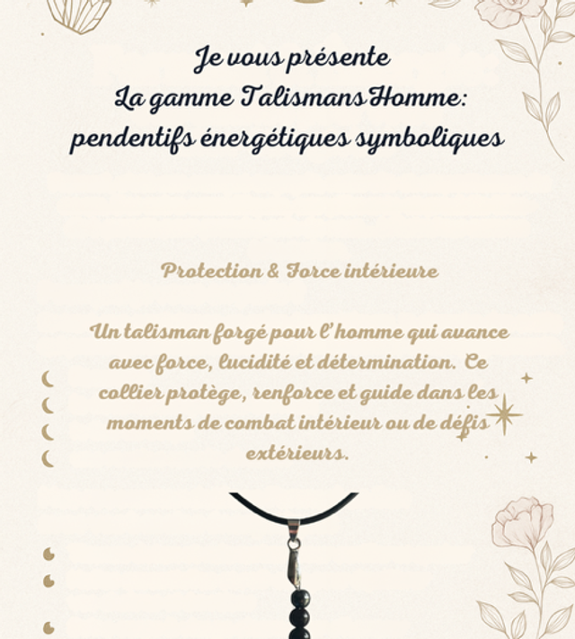 Collection  Talisman Homme :   Collier  Protection &amp; Force intérieure