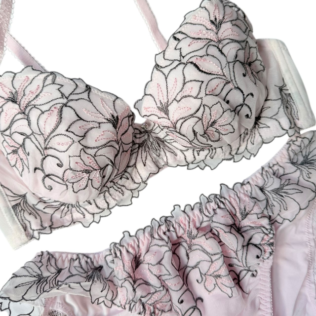 pink floral embroidered bra and underwear set 34A   