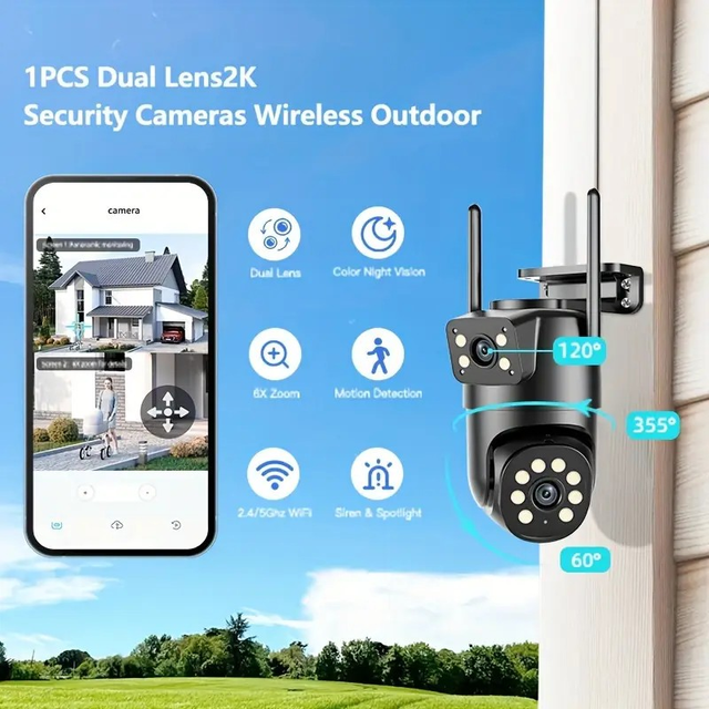 WiFi Security Camera 1 PCS 4MP 2Lens 2Screen Total 4MP 