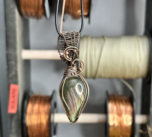 Purple labradorite pure copper wrapped pendant 