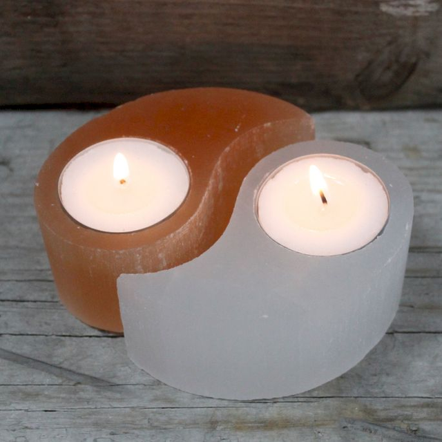 Selenite Yin & Yang Candle Holder Set