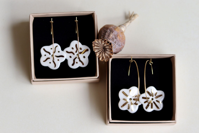 Créoles fleurs en porcelaine 