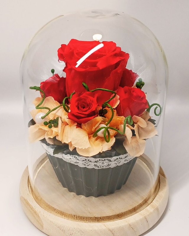 Murmure du bois et des roses - Cloche en verre “Cupcake floral”