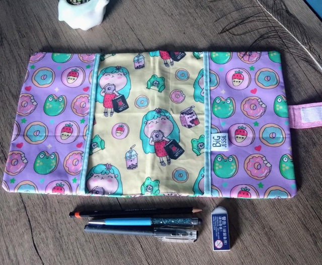 Devil donuts fabric sketchbook cover with pencil case