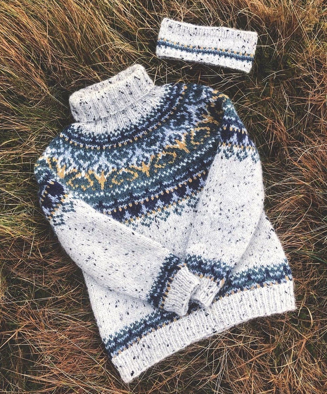 Alasuq Polar Sweater Kit - Col 32 (Light Grey Tweed &amp; Navy) - Wool &amp; Pattern - Linka Neumann