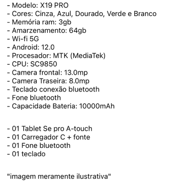 Tablet X19 PRO 64GB 3GB Ram A-touch Tela 10 Polegada 1280x800 px IPS Caneta Fone Teclado Android