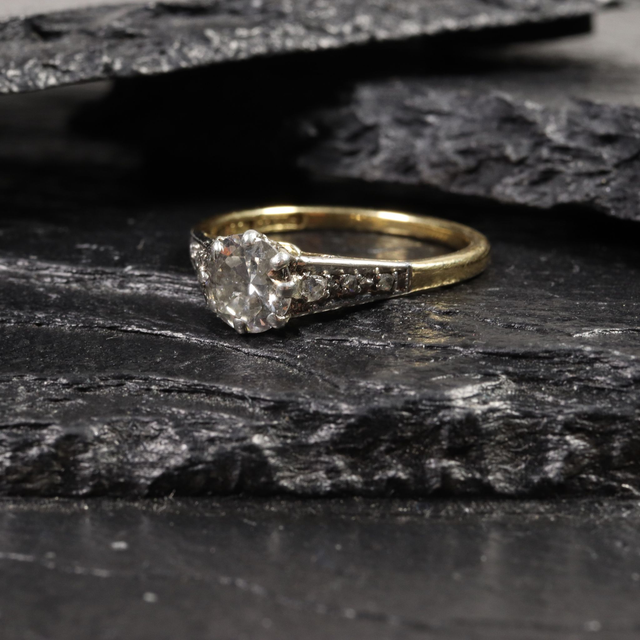 Edwardian 18Ct Solid Yellow Gold Platinum SI F/G 0.75ct Solitaire Natural Round Cut Diamond Wedding Engagement Ring Size N 1/2 - 6 3/4