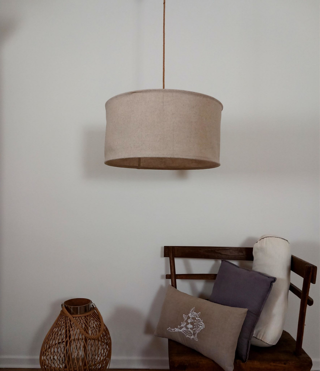 Abat-jour plafonnier en chanvre naturel uni - suspension diamètre 55 cm