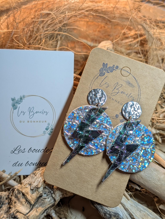 Boucles d'oreilles Queen argenté holographique qu022