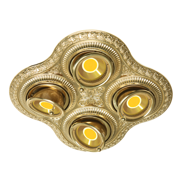 Einbaudeckenstrahler 4fach Messing, Retro, Modell San Sebastian mit GU10-Sockel für Leuchtmittel (ohne Leuchtmittel)