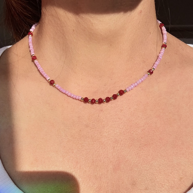 JULIETTE - Pink & Red Beaded Choker Style Necklace