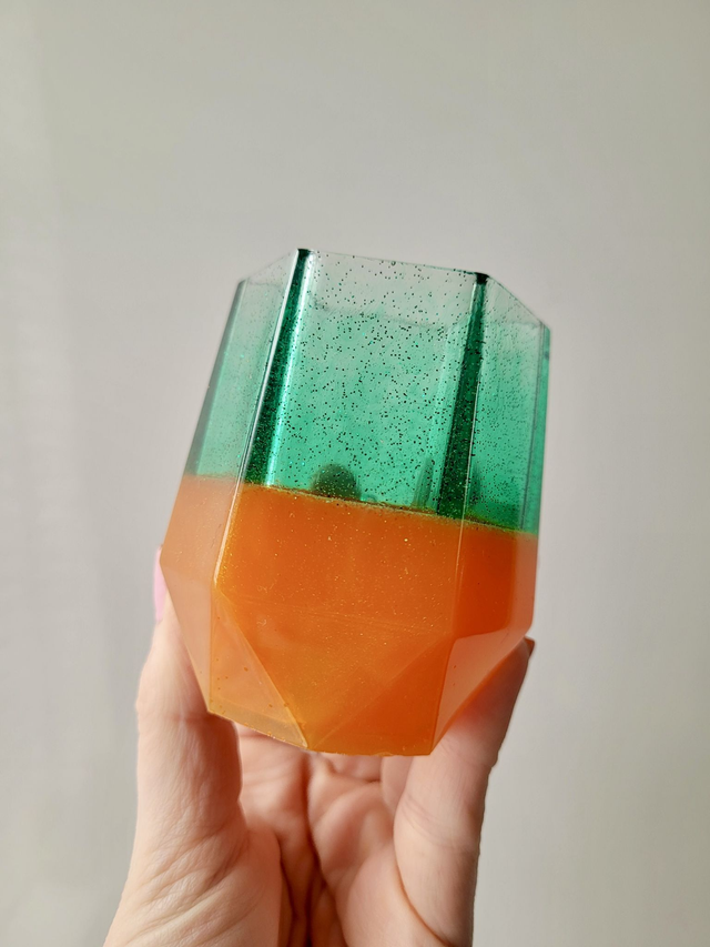 Pencil Pot – Orange &amp; Green Glitter Split