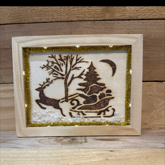 Pyrography Christmas Scene