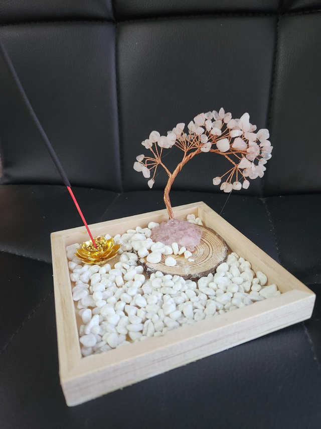 Rose Quartz tree and lotus flower incense stick holder