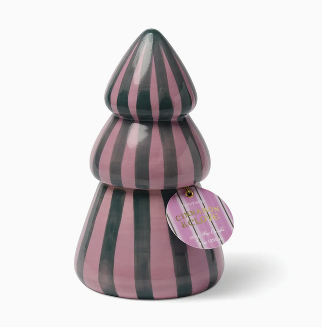 Paddywax Cabana Christmas 9oz/255g Pink/Green Ceramic Tree Candle - Cinnamon &amp; Clove