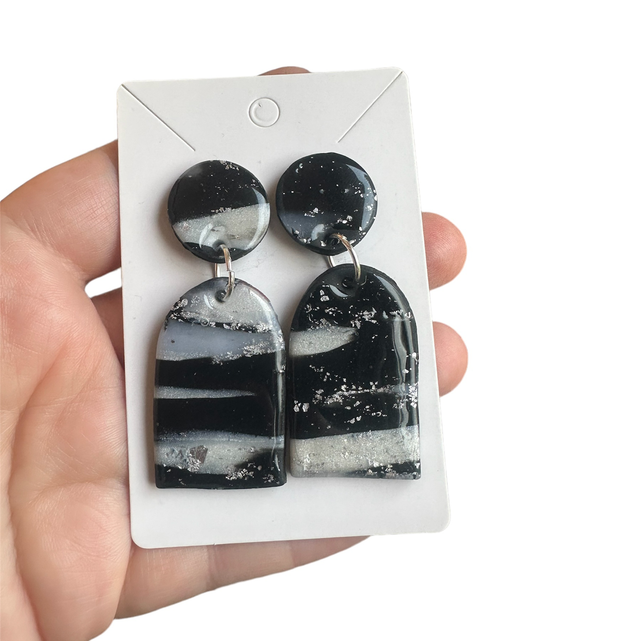 Monochrome and Silver Polymer Clay Stud Earrings