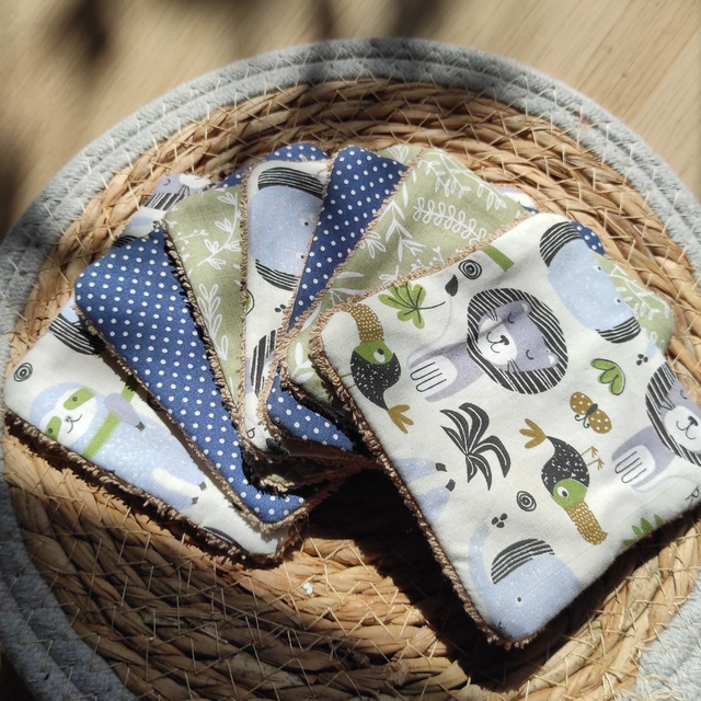 Lingettes lavables "Savane vert/bleu"
