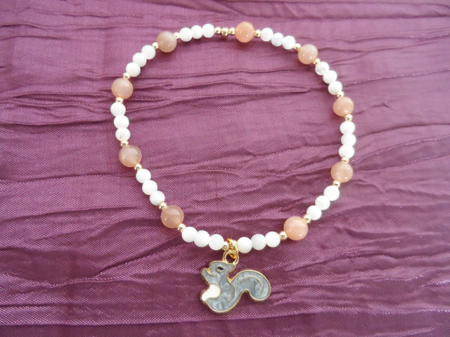 Bracelet Coquillage, Pierre de Soleil &amp; Ecureuil