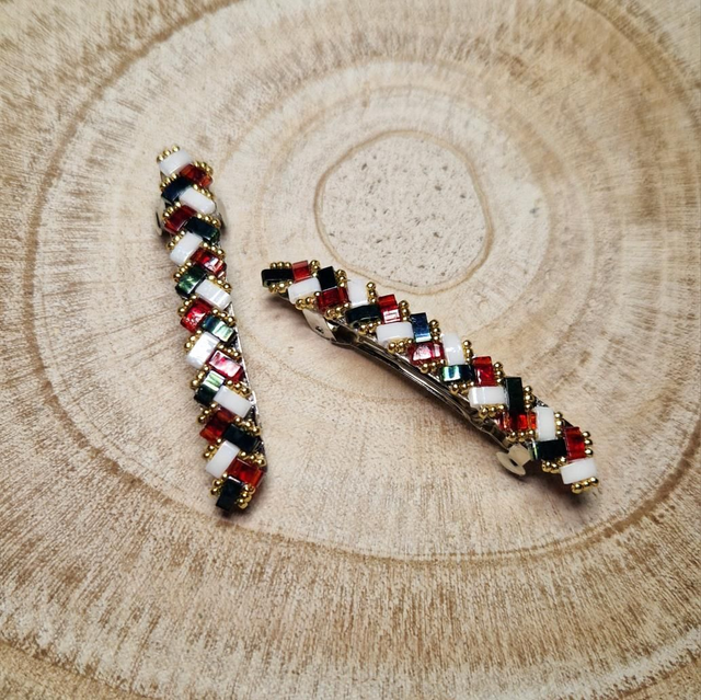 Duo de barrettes rouge/vert/blanc