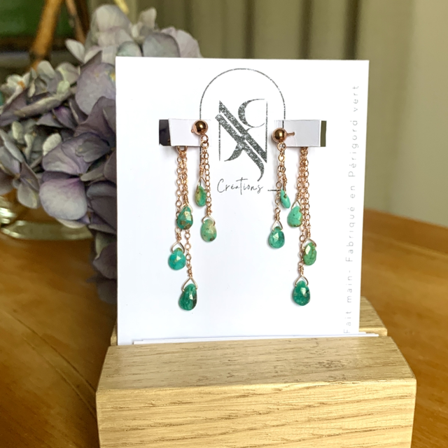 Boucles d'oreilles Victoria, en or rose laminé (Goldfilled), Turquoises d’Arizona naturelles