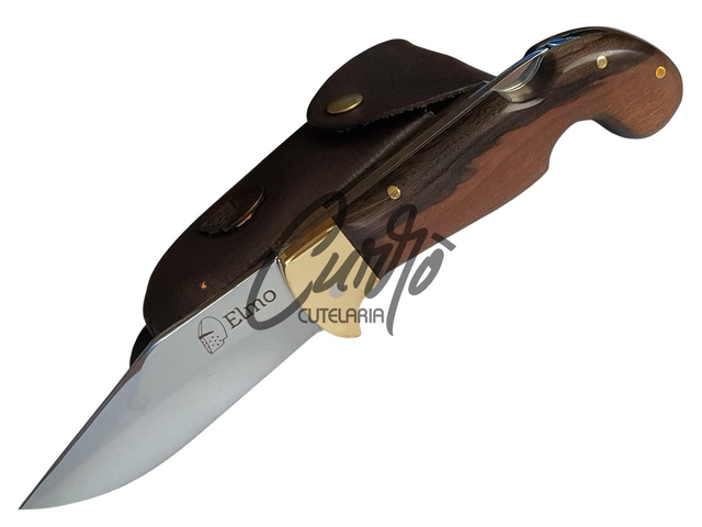 Canivete Sorocaba Elmo Inox Dorso Liso Madeira Nobre Bainha