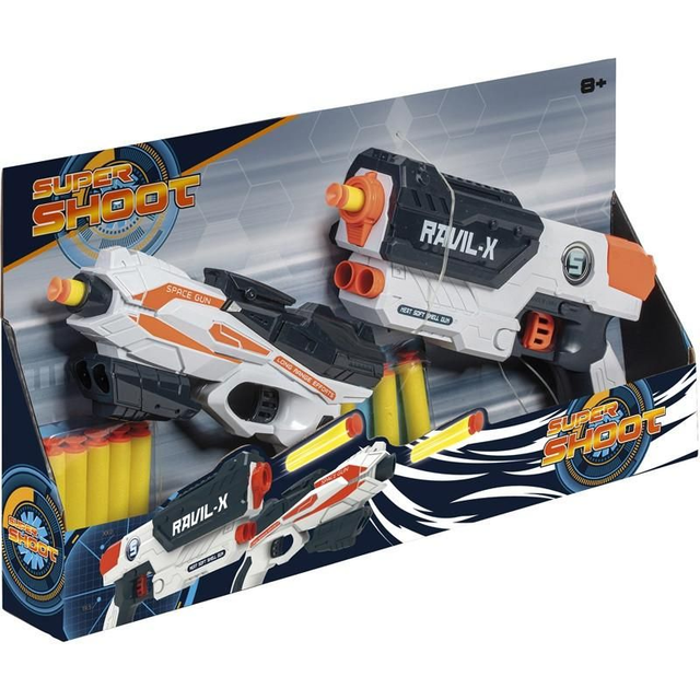 SET 2 PISTOLETS+10 FLECHETTES ABC 706396 Armes Jouets Et Gadgets Set 2 Pistolets À Fléchettes En Mousse : 1 Pistolet De 18, 5 Cm Et 1 De 24 Cm, 10 Fléchettes En Mousse Incluses. Dès 6 Ans