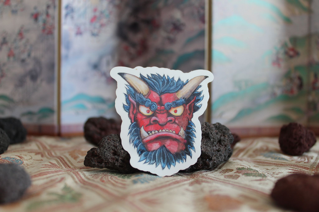 Autocollant "Masque Oni rouge"