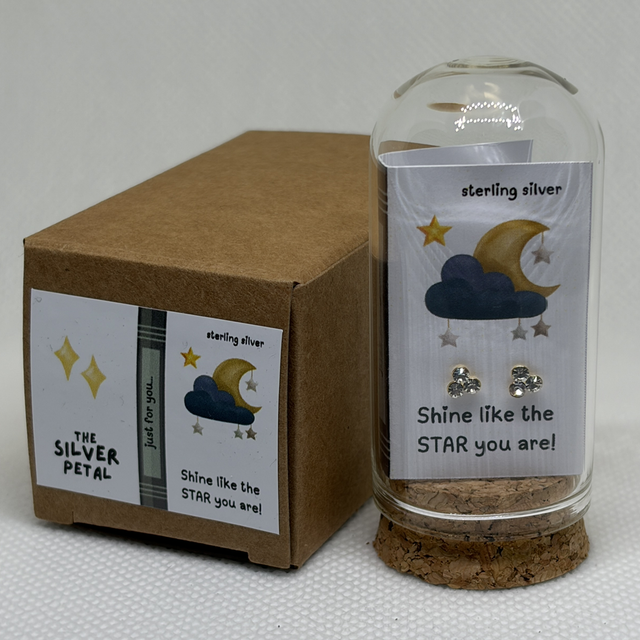 'Shine like the Star you are' 14K Gold plated Three Stone Stud Earrings 